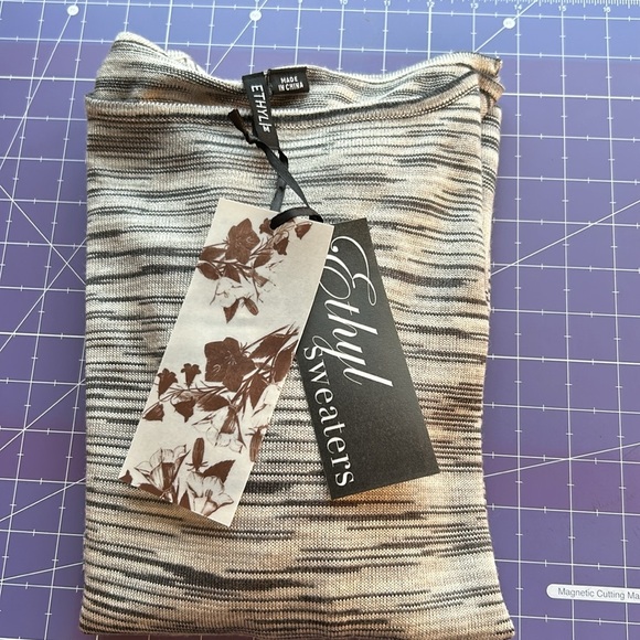 NWT ethyl sweater dress size medium grey and white long sleeve thin round neck - Picture 13 of 14